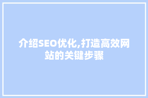 介绍SEO优化,打造高效网站的关键步骤 360搜优化