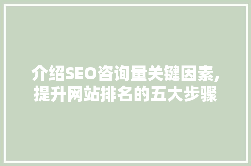 介绍SEO咨询量关键因素,提升网站排名的五大步骤 头条优化