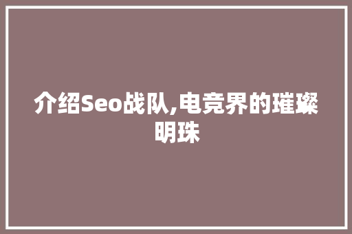 介绍Seo战队,电竞界的璀璨明珠 搜狗优化