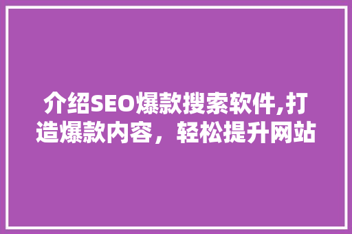 介绍SEO爆款搜索软件,打造爆款内容，轻松提升网站流量！ 头条优化