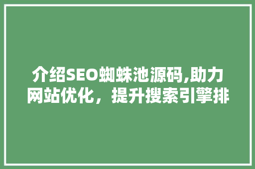 介绍SEO蜘蛛池源码,助力网站优化，提升搜索引擎排名 网站优化