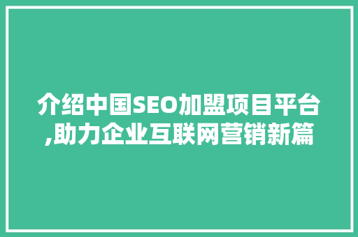 介绍中国SEO加盟项目平台,助力企业互联网营销新篇章