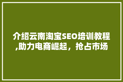 介绍云南淘宝SEO培训教程,助力电商崛起，抢占市场先机