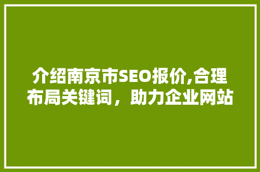 介绍南京市SEO报价,合理布局关键词，助力企业网站优化