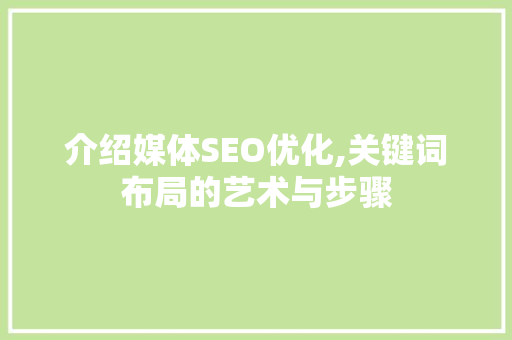 介绍媒体SEO优化,关键词布局的艺术与步骤