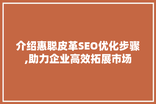 介绍惠聪皮革SEO优化步骤,助力企业高效拓展市场