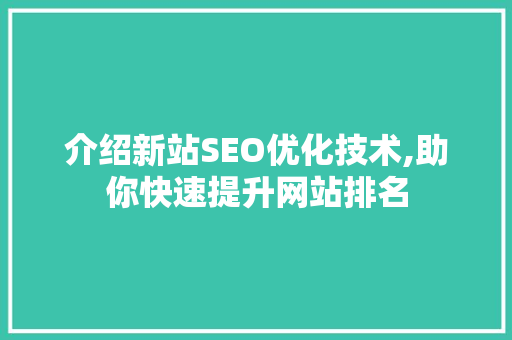 介绍新站SEO优化技术,助你快速提升网站排名 百度算法