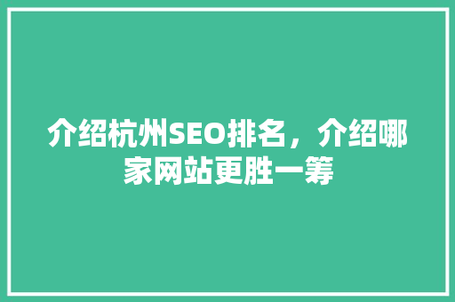 介绍杭州SEO排名，介绍哪家网站更胜一筹 网站优化