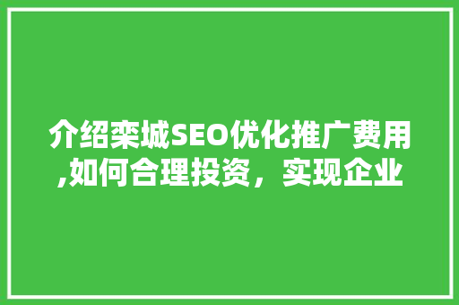 介绍栾城SEO优化推广费用,如何合理投资，实现企业线上增长