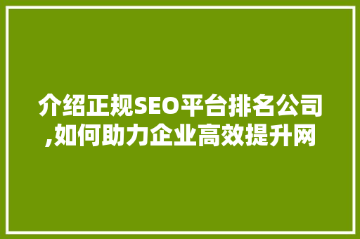 介绍正规SEO平台排名公司,如何助力企业高效提升网站排名 头条优化