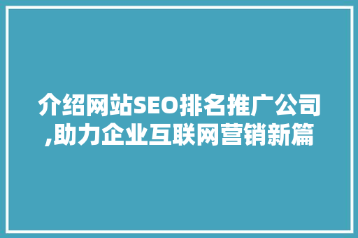 介绍网站SEO排名推广公司,助力企业互联网营销新篇章 360搜优化