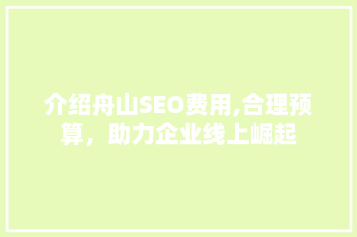 介绍舟山SEO费用,合理预算，助力企业线上崛起