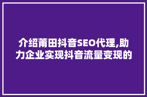 介绍莆田抖音SEO代理,助力企业实现抖音流量变现的秘密武器