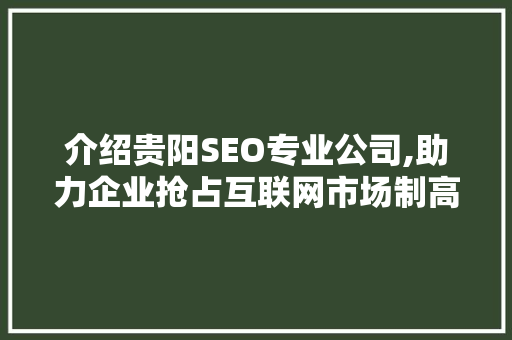 介绍贵阳SEO专业公司,助力企业抢占互联网市场制高点 seo技术
