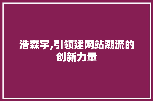 浩森宇,引领建网站潮流的创新力量 浩森宇,引领建网站潮流的创新力量 seo技术