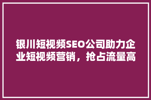 银川短视频SEO公司助力企业短视频营销，抢占流量高地