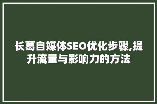 长葛自媒体SEO优化步骤,提升流量与影响力的方法 百度算法
