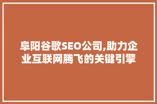 阜阳谷歌SEO公司,助力企业互联网腾飞的关键引擎