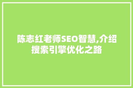 陈志红老师SEO智慧,介绍搜索引擎优化之路 搜狗优化
