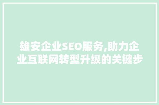 雄安企业SEO服务,助力企业互联网转型升级的关键步骤