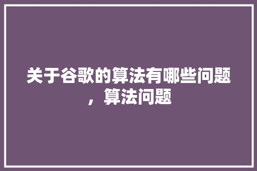 关于谷歌的算法有哪些问题，算法问题