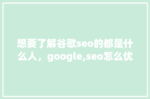 想要了解谷歌seo的都是什么人，google,seo怎么优化
