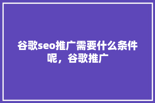 谷歌seo推广需要什么条件呢，谷歌推广