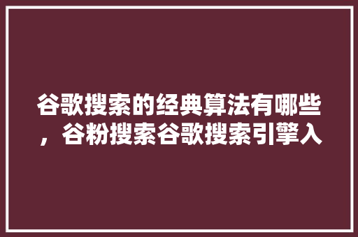谷歌搜索的经典算法有哪些，谷粉搜索谷歌搜索引擎入口 网站开发