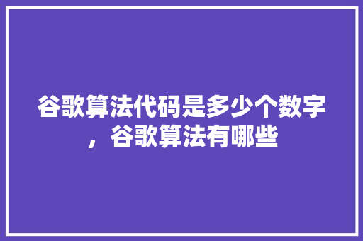 谷歌算法代码是多少个数字，谷歌算法有哪些 小程序开发