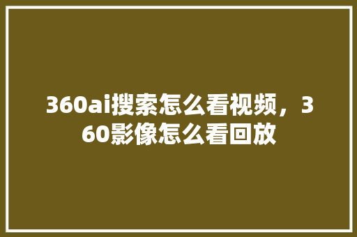 360ai搜索怎么看视频，360影像怎么看回放