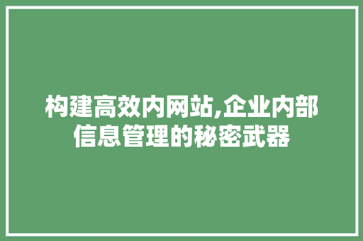 构建高效内网站,企业内部信息管理的秘密武器 构建高效内网站,企业内部信息管理的秘密武器 360搜优化
