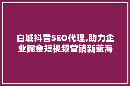 白城抖音SEO代理,助力企业掘金短视频营销新蓝海 网站开发