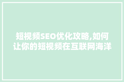 短视频SEO优化攻略,如何让你的短视频在互联网海洋中脱颖而出 网站开发