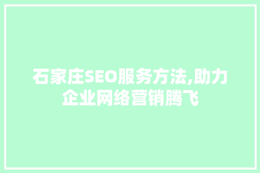 石家庄SEO服务方法,助力企业网络营销腾飞