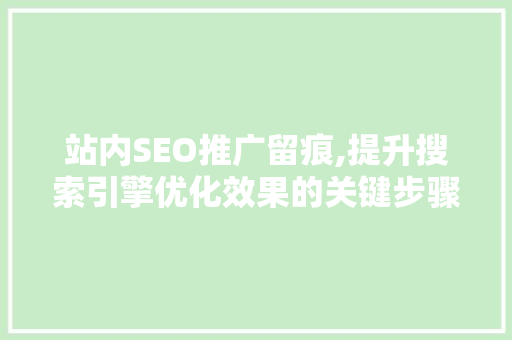 站内SEO推广留痕,提升搜索引擎优化效果的关键步骤 搜狗优化