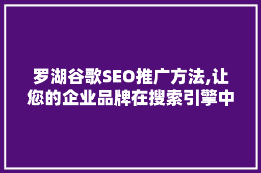 罗湖谷歌SEO推广方法,让您的企业品牌在搜索引擎中脱颖而出 搜狗优化