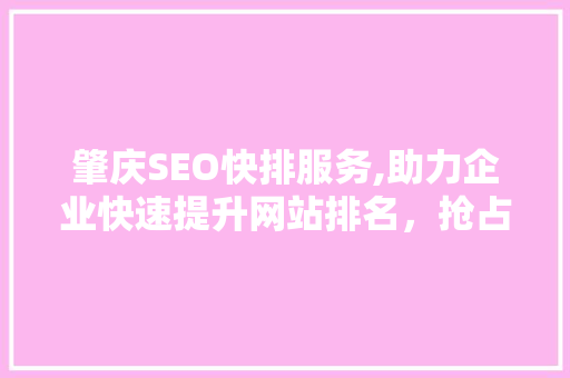 肇庆SEO快排服务,助力企业快速提升网站排名，抢占市场先机