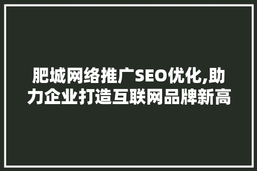 肥城网络推广SEO优化,助力企业打造互联网品牌新高度
