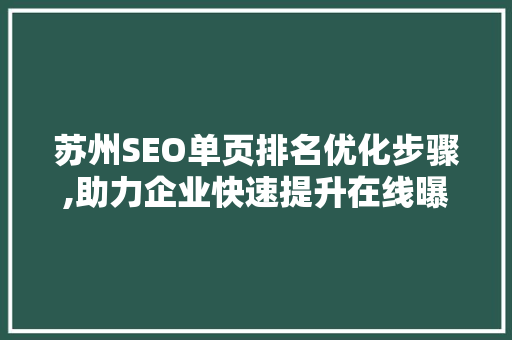 苏州SEO单页排名优化步骤,助力企业快速提升在线曝光率 小程序开发