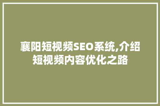 襄阳短视频SEO系统,介绍短视频内容优化之路