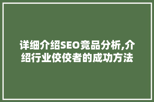 详细介绍SEO竞品分析,介绍行业佼佼者的成功方法