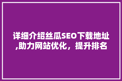 详细介绍丝瓜SEO下载地址,助力网站优化，提升排名的秘密武器