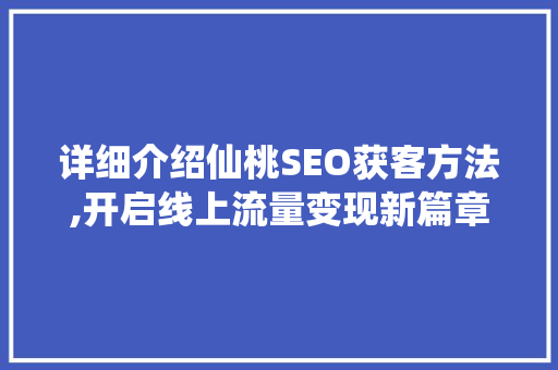 详细介绍仙桃SEO获客方法,开启线上流量变现新篇章 网站优化