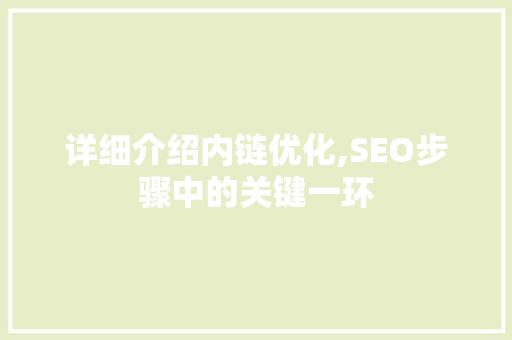 详细介绍内链优化,SEO步骤中的关键一环