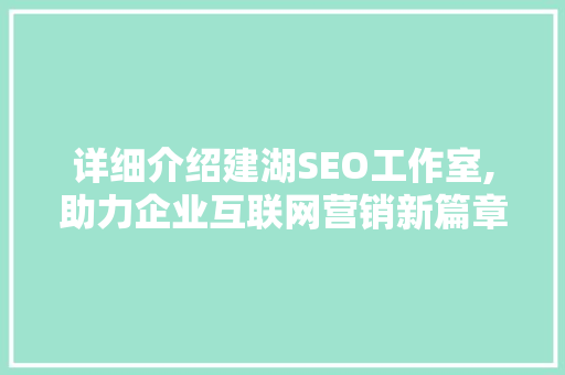 详细介绍建湖SEO工作室,助力企业互联网营销新篇章 头条优化