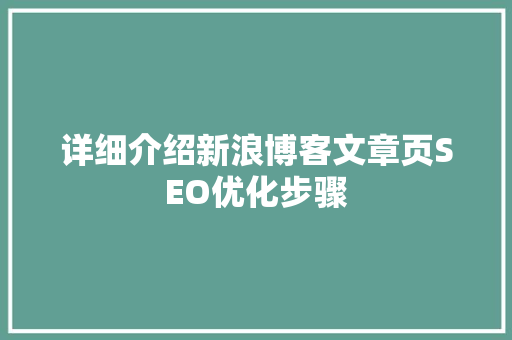 详细介绍新浪博客文章页SEO优化步骤 网站优化