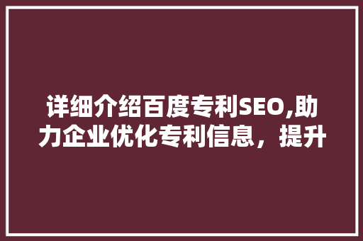 详细介绍百度专利SEO,助力企业优化专利信息，提升品牌影响力