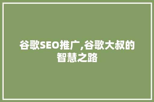 谷歌SEO推广,谷歌大叔的智慧之路 搜狗优化