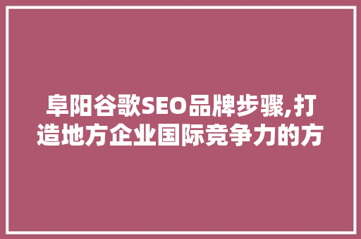 阜阳谷歌SEO品牌步骤,打造地方企业国际竞争力的方法