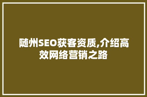 随州SEO获客资质,介绍高效网络营销之路 360搜优化